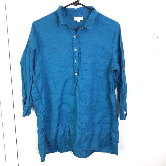 J. Jill Tops - J Jill Shirt Womens M Love Linen Tunic Longline Button Front Royal Blue Light